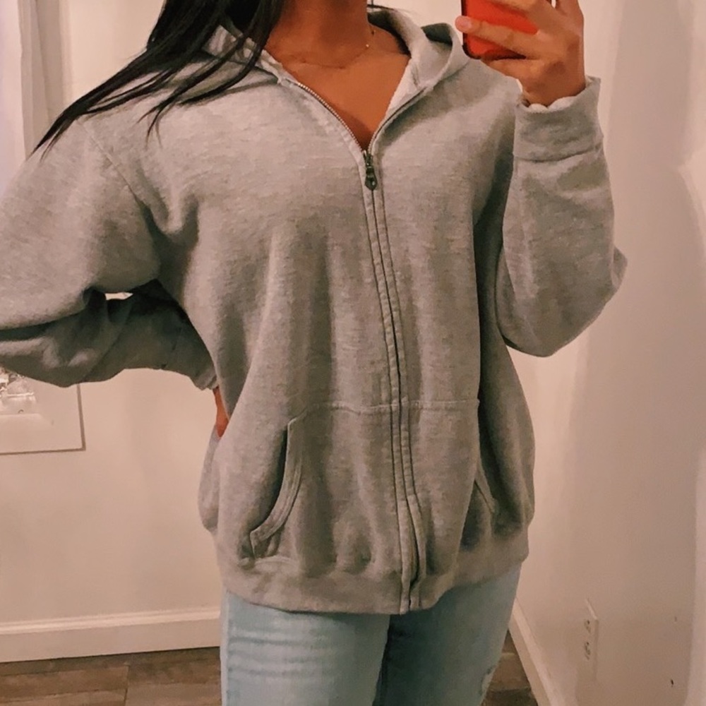 Grey Oversized Zip Up Hoodie